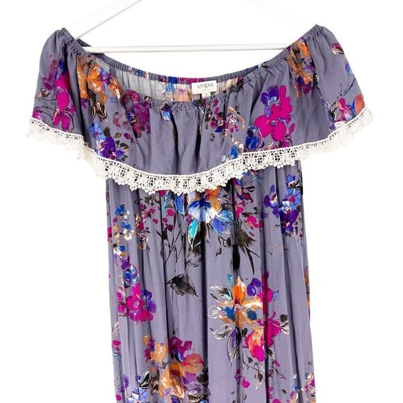 Umgee Women’s‎ Small Floral Ruffle Crochet Off Shoulder Long Maxi Dress Boho - Picture 3 of 9